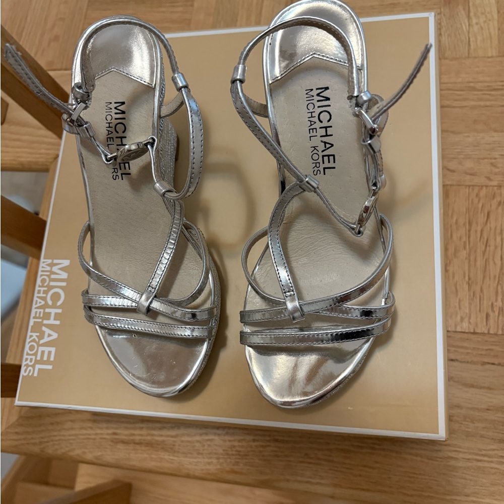 Michael Kors Metallic Silver Strappy Sandals